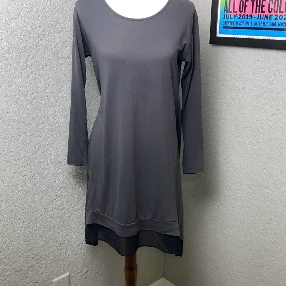 All Saints gray w/black sheer hem a sym midi dress jersey Sz M